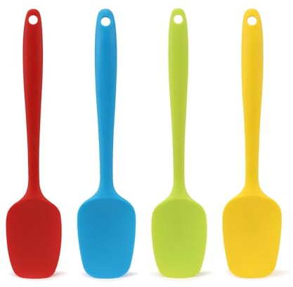 Silicone Spatula Set of 4, Small 8 inch Non-stick Rubber Spoon Spatulas, One Piece Design Flexible Silicone Spoon for Baking Cooking Mixing, Dishwasher Safe