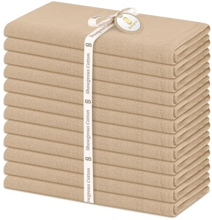 Showgeous 12 Packungen Servietten aus Baumwolle und Leinen, 40 x 40 cm, Servietten aus Baumwoll-Leinen, waschbar und wiederverwendbar, Abendessen für Hochzeit und Partys (leichtes Khaki)
