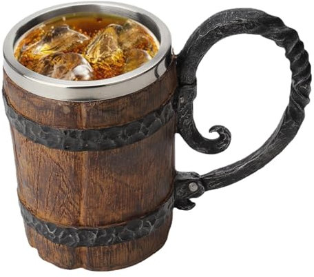 Vaso vikingo – Jarra de cerveza rústica de 550 ml de barril de madera