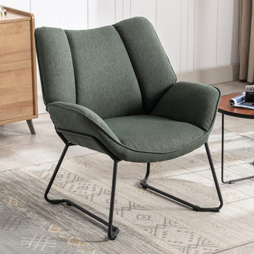 Ya-Home Sessel Wohnzimmer Loungesessel modern Lesesessel gepolstert Ohrensessel mit Metallbeinen für Schlafzimmer/Wohnzimmer, Leinen, Grün