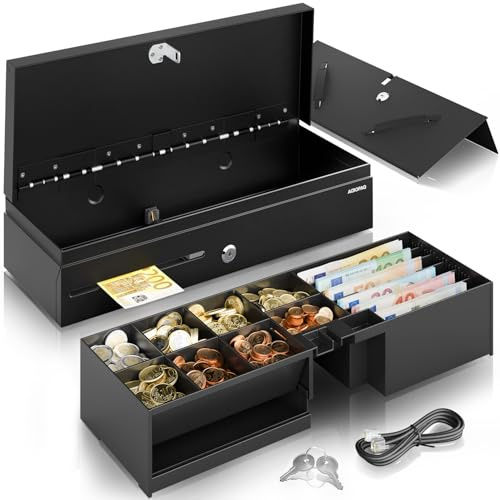 ACROPAQ Tiroir caisse Fliptop - Compatible avec caisse enregistreuse RJ11, 6 compartiments monnaie & 8 billets, Insert amovible, (46 x 18 x 10 cm) Boîtier en métal robuste - Caisse