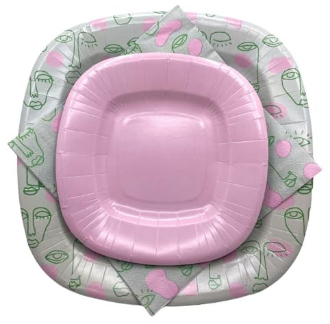 PartyBIO Set Pop 110 Pezzi Stoviglie Biodegradabili Monouso per Feste – Piatti Carta, Bicchieri, Tovaglioli Compostabili per 20 Persone – Ecologiche, Usa e Getta, per Compleanni, Eventi, Picnic