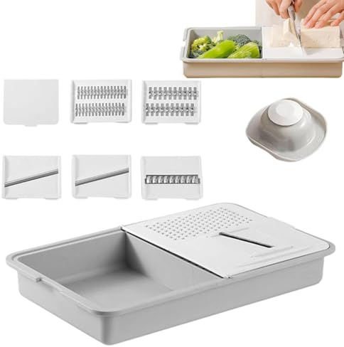Multi-Functional Grater & Drainer Cutting Board, 6 in 1 Cutting Board with Containers Lids and Graters, Space-Saving Easy Cleaning, for Slicing Shredding Grinding for Kitchens (A)