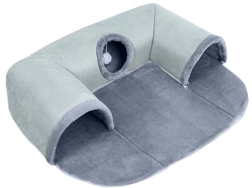 Katzentunnel für Wohnungskatzen – Weiches Tunnelbett mit Herausnehmbarer Liegefläche, Kuschelhöhle mit Spielball | Saisonales Haustierzubehör, Faltbare Schlafstätte für Kleine Katzen und Kätzchen
