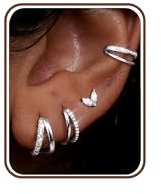 Adramata 4 par örhängen set dam 925 silver örhängen cirkel allergisk knapp örhänge ljus silver/14K guldpläterade piercingar Trago Helix öronpiercingar