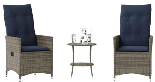INLIFE 3-teiliges Bistro-Set mit Kissen Grau Poly Rattan,Möbel,Gartenmöbel,Gartenmöbel-Sets,Grau,20.6 KG,365656