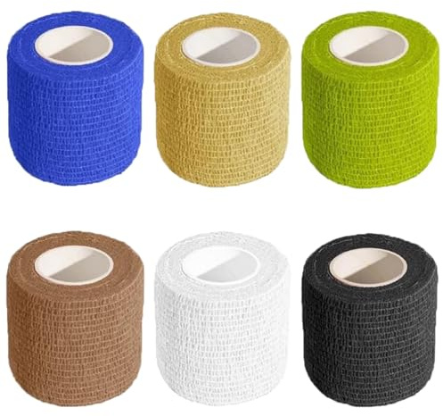 6 Stück Selbstklebender Verband, 5 cm x 4,5 m Self-Adhesive Bandage | Selbsthaftender Verband, Klebeverband, Binde Selbsthaftend, Haftbandage für Finger Bein Katze Hund Pferd