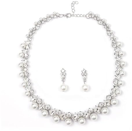 XFSRG Parure Bijoux en Perles Femme Zirconium Collier et Boucle d'Oreilles Ensemble Mariée Mariage Fiançailles Demoiselle d'Honneur Cadeau Bijoux