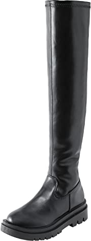 Overknees Stiefel Damen Sexy Stretch Weitschaftstiefel Lederstiefel Schwarz Langschaft High Heels Winterstiefel Westernstiefel Overknees Elegant Stiefel Hohe Vintage Retro Reitstiefel Lackstiefel