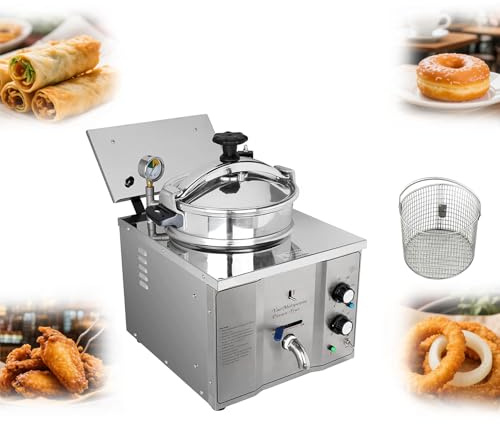 Macchina per friggere il pollo ad alta pressione da 16 litri, friggitrice a pressione elettrica da tavolo per pollo commerciale con termostato, friggitrice per alimenti, prelibatezze fritte