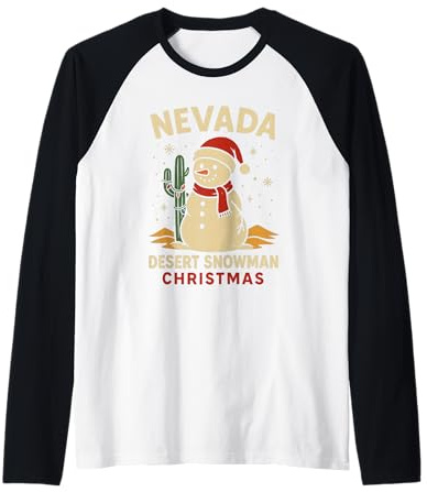 T-Shirt de Noël Amusant Nevada Desert Shirt NV Bonhomme de Neige Cactus Manche Raglan