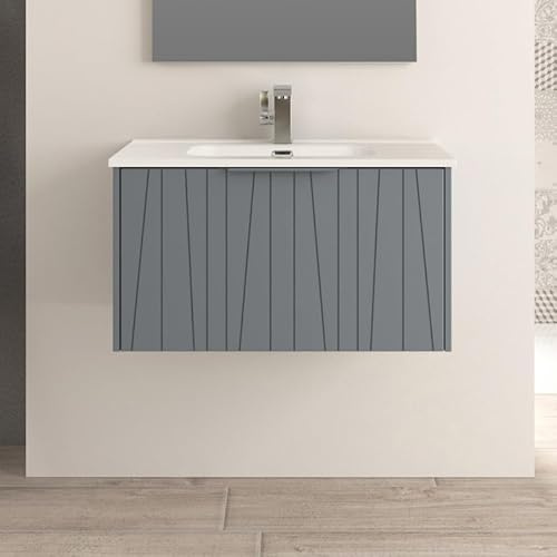 Yellowshop – Mobile Bagno Sospeso HARRY 100 cm in MDF PVC Lavorato, con Lavabo in Ceramica e Cassettone Soft-Close – Maniglia in Metallo – Design Moderno Blu Avio
