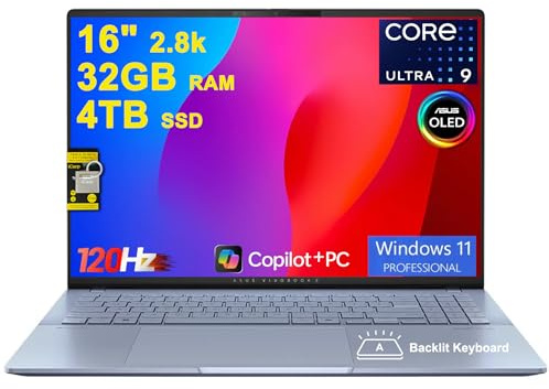 ASUS Vivobook S16 AI PC Laptop 16 pollici 2.8k OLED 120Hz (600nits, 100% DCI-P3) Intel 16-core Ultra 9 285H 32GB RAM 4TB SSD Retroilluminato per Creator Designer Business Professional Win11Pro ICP Hub