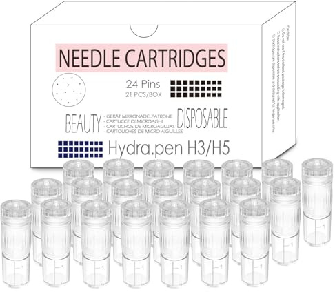 H24Pin Cartridges for Hydra Pen H3 H5 – 3ml Serum Chamber, 3-Level Manual Flow Control, Refining & Soft-Texture Beauty Tips, for Enhanced Essence Delivery, 3-Week Routine Set (H24Pin, 21 Pack)