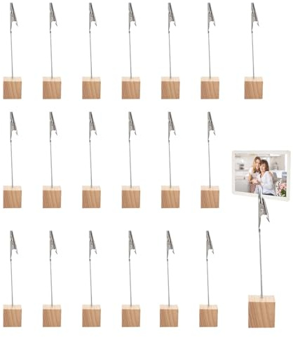 20 stycken fotohållare med klämmor, trä memo clip-hållare, memo clip-hållare stativ, vykorthållare, fotostativ, bordskorthållare för heminredning kontor fest