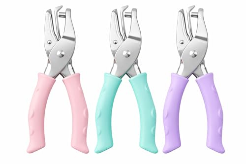 3 Pcs Pinza Perforatrice per Carta 6 mm e 3 mm, Perforatore a Foro Singolo Manuale con Impugnatura Morbida, Perforatore per Carta per Diy, Scuola e Ufficio in Colori Pastello
