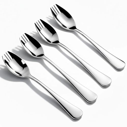 Spork 4-Pack Long Handle and Heavy Duty 18/10 Sporks Stainless Steel Sporks Reusable for People of All Ages and Outdoor Camping by KAISHANE