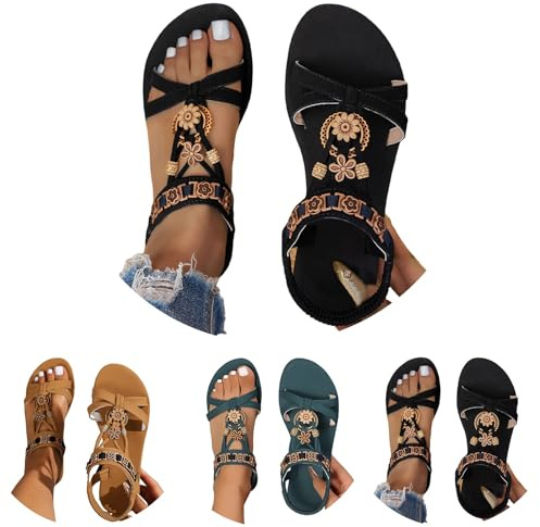 Générique Sandales Femme Été Orthopédique AntidéRapantes Respirantes Chaussures et Nu-Pieds BohêMe Bout Ouvert avec Talon Plateforme Plates de Plage Semelle Souple Sandale Vacances