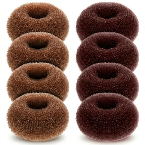 Sibba Duttkissen Haar Donuts, 8 Stück Haarknotenformer Dutt maker für kurzes und feines Haar, Haarknoten-Donuts für einfache Hochsteckfrisuren und Chignons, Dunkelbraun & Hellbraun