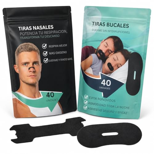 PACK 2EN1 TIRAS NASALES BUCALES DORMIR MOUTH TAPE ANTIRRONQUIDOS 80UD FÁCIL