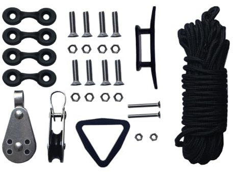 Kanotvagn kit – remskivans förvaringssystem, nylon paracord slitstarkt kit, kajakremskiva set med dubbar skruvar dynögon | kajakförvaringshiss för garage tak, utomhusvandring