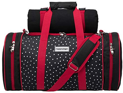 anndora Picknick Kühltasche + Decke + Zubehör schwarz weiß gepunktet