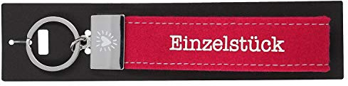 Depesche 4298-072 Schlaufen Schlüsselanhänger aus Filz, mit graviertem Metallabschluss und kultigem Aufdruck, Einzelstück, rot, ca. 17 x 3 x 1 cm