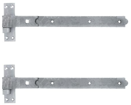 Merriway BH06865 Lot de 2 charnières de portail robustes avec crochet et bande à manivelle galvanisée 400 mm