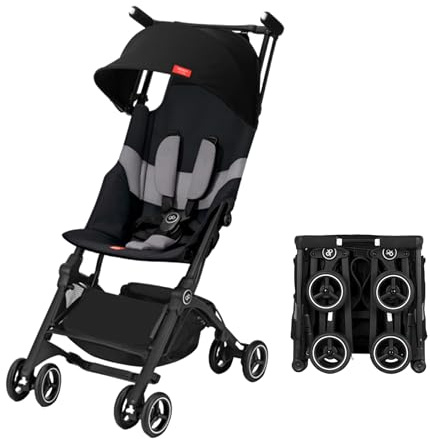 gb Pockit+ All-Terrain, Ultra Compact Lightweight Travel Stroller with Canopy and Reclining Seat in Velvet Black