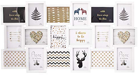 SPRINGOS Cornice Foto Collage 18 Immagini Formato Verticale & Orizzontale Grande Cornice da Parete Multi Foto in Plastica Bianca