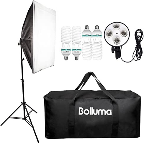 Softbox Set Fotostudio 50x70cm, Dauerlicht Studioleuchte Set mit 4 Softboxlampen E27 150W 5500K, 2,1m Lichtstative Stativtasche Lampenfassung 4 en 1 für Studio Produktfotografie, Modefotos