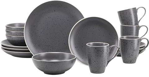 CreaTable, 22807, Serie INDUSTRIAL CHIC - Anthrazit, 16-teiliges Geschirrset für 4 Personen, Kombiservice aus Steinzeug, spülmaschinen- und mikrowellengeeignet, Qualitätsproduktion