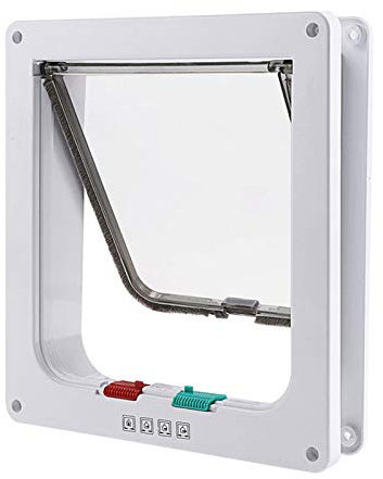 Porta per Gatti HUA Gattaiola/Porta per Animali Domestici Facile da Installare, Porta Trasparente con Sportello Magnetico per Porte E Finestre in Vetro, con Chiusura Manuale A 4 Vie, Bianco