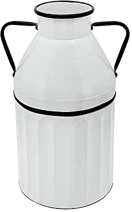 Sagebrook Home Vintage Milk Can Vase - Metal Iron Farmhouse Flower Holder - Rustic Decorative Accent for Living Room, Bedroom & Office - 18 White