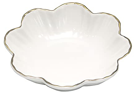 Porcelain Serving Dish,Ceramics Flower Relish Tray with Metallic Rim,Serving Bowls for Wedding,Party Perfect for Small Cereal, Pasta, Salad, Candy and Snacks White 6.6 inch, Gold,White (Small) | Candy Bowls for Wedding favor, Party Perfect for Small Cereal, Nuts, Salad, Candy and Snacks White 6.6 inch, Gold,White