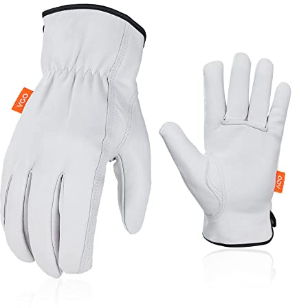 Vgo... 1 Paar Arbeitshandschuhe, Rigger Handschuhe,Bauarbeiter Handschuhe für Männer, Ziegenleder, ungefüttert (GA9501)
