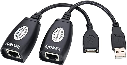 QIANRENON USB Extender RJ45 zu USB2.0 Verlängerungsadapter Über RJ45 Verlängerungsadapter USB2.0 über Cat5/Cat5e/Cat6 Verlängerung USB2.0 Port, USB-Signalverstärker verlängert auf 50m/166ft, 1Paar