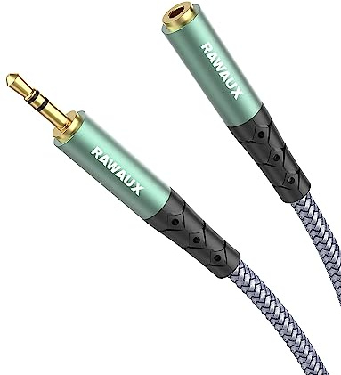 RAWAUX Jack kabel 3,5 mm hörlurar förlängningskabel uttag förlängning 1 m stereo aux ljudkabel förlängning jack adapter förlängare sladd kompatibel med surfplatta, bärbar dator, mobiltelefoner