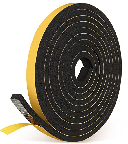 BBTO Self Adhesive Draft Excluder Tape for Windows Doors Sealing, 12mm x 6mm/ 4 Meter Black Foam Weatherstripping, Waterproof Doors Windows Seal Strip for Soundproofing, Gap Sealing, Dust & Rain Proof