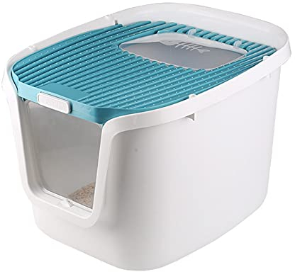 SUNESA Katzentoilette Katze Wurf Box Top Eintrag Typ Katze Wurf Pfanne mit Katze Wurf Scoop Große Antispritzen Geschlossene Katze Töpfchen Geeignet for 12.5kg Katze Katzenklo (Color : Blauw)