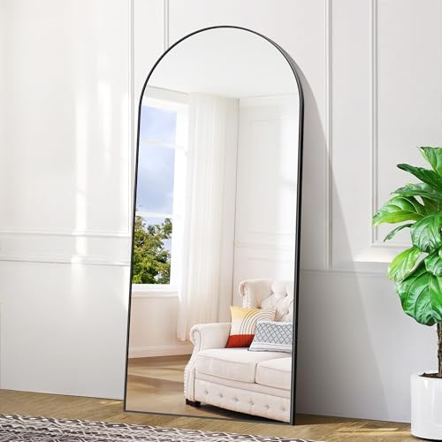 BONEWEI Ganzkörperspiegel 179x65cm, Bogen Standspiegel Ganzkörperspiegel mit Schwarzer Aluminiumrahmen, Groß Gewölbter Wandspiegel zum Stehen, Anlehnen oder Hängen für Wohnzimmer Schlafzimmer Flur