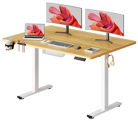 SANODESK Escritorio Elevable 140x60 cm, Altura Regulable con Control Digital y Memoria, Sistema Anticolisión, Mesa Escritorio Elevable Silenciosa para Oficina y Hogar, Arce