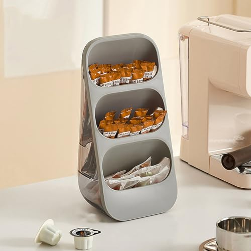 Hosoncovy Tea Bag Organizer,3 Layer Tea Bag Coffee Capsule Sugar Storage Holder - Tea Box Containers Tea Packet Rack Teabag Shelf Tea Station Stand for Cabinet Countertop (Grey)
