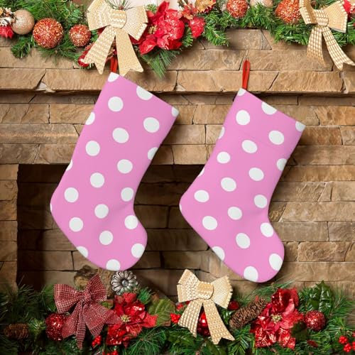 KHiry Personalisierte Weihnachtsstrümpfe, 45,7 cm, rosa gepunktet, Weihnachtsstrumpf zum Aufhängen, Dekoration, Strumpf für Kamin, Weihnachtsdekoration, Dekoration für Weihnachten, Urlaub, Party