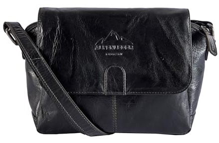 Alpenleder Handtasche - Modell: MADL (Handgefertigt) - Nachhaltiges Bio-Leder aus regionaler Landwirtschaft | Messenger Bag Leder Umhängetasche *Fair Produziert* (26x18x5cm) (Ebenholz)