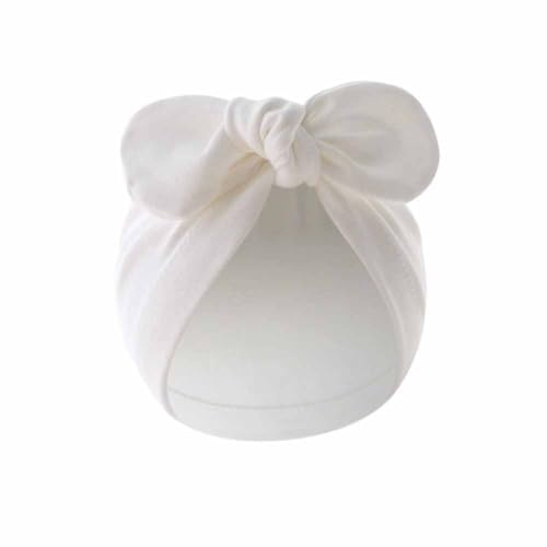 Yurosiay Neugeborenen Mütze Mit Schleife - Weiche Stretch Baumwolle Erstlingsmütze 0-12 Monate - Turban Hut Headwrap Knotenmütze Für Jungen Und Mädchen, 17×17cm, Weiß