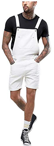 IQYU Pantalones vaqueros peto para hombre, talla grande, pantalones de trabajo para hombre, peto, elásticos, con tirantes, monos de mezclilla, pantalones de trabajo blancos, pantalones cortos de