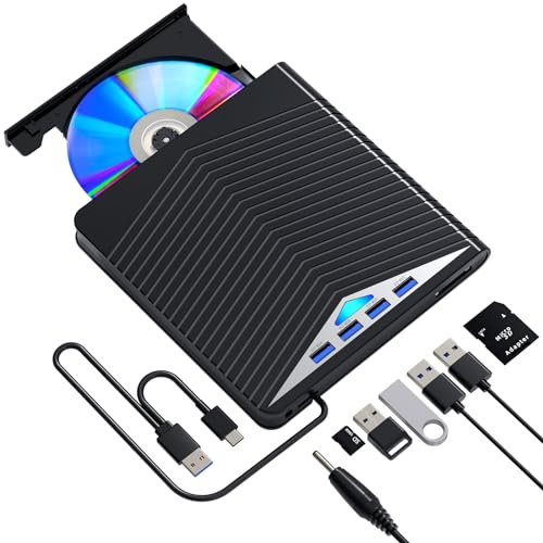 aelrsoch External Blu-ray Drive, USB External Blu-ray Writer, BD Drive CD DVD Drive Portable 3D Blu-ray Burner, USB 3.0 and Type-C External Blu-ray Reader, Suitable for Windows XP/7/8/10