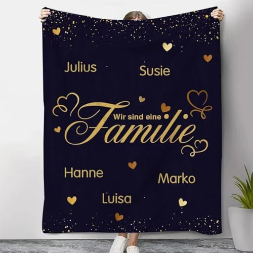 Aevmsor Personalisierte Decke mit Name für Familie Mama Papa Tochter Sohn Schwester, Weiche Personalisierte Kuscheldecke für Familie Weihnachten Geburtstag Geschenk Valentinstag