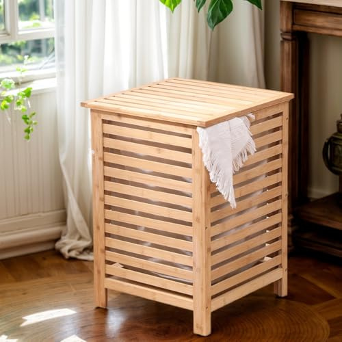 Homullel 79L Large Laundry Basket with Lid, Bamboo Laundry Hamper with Removable Liner Bag, Slim Laundry Baskets Sorter for Laundry Room, Bathroom, Bedroom (Natural)